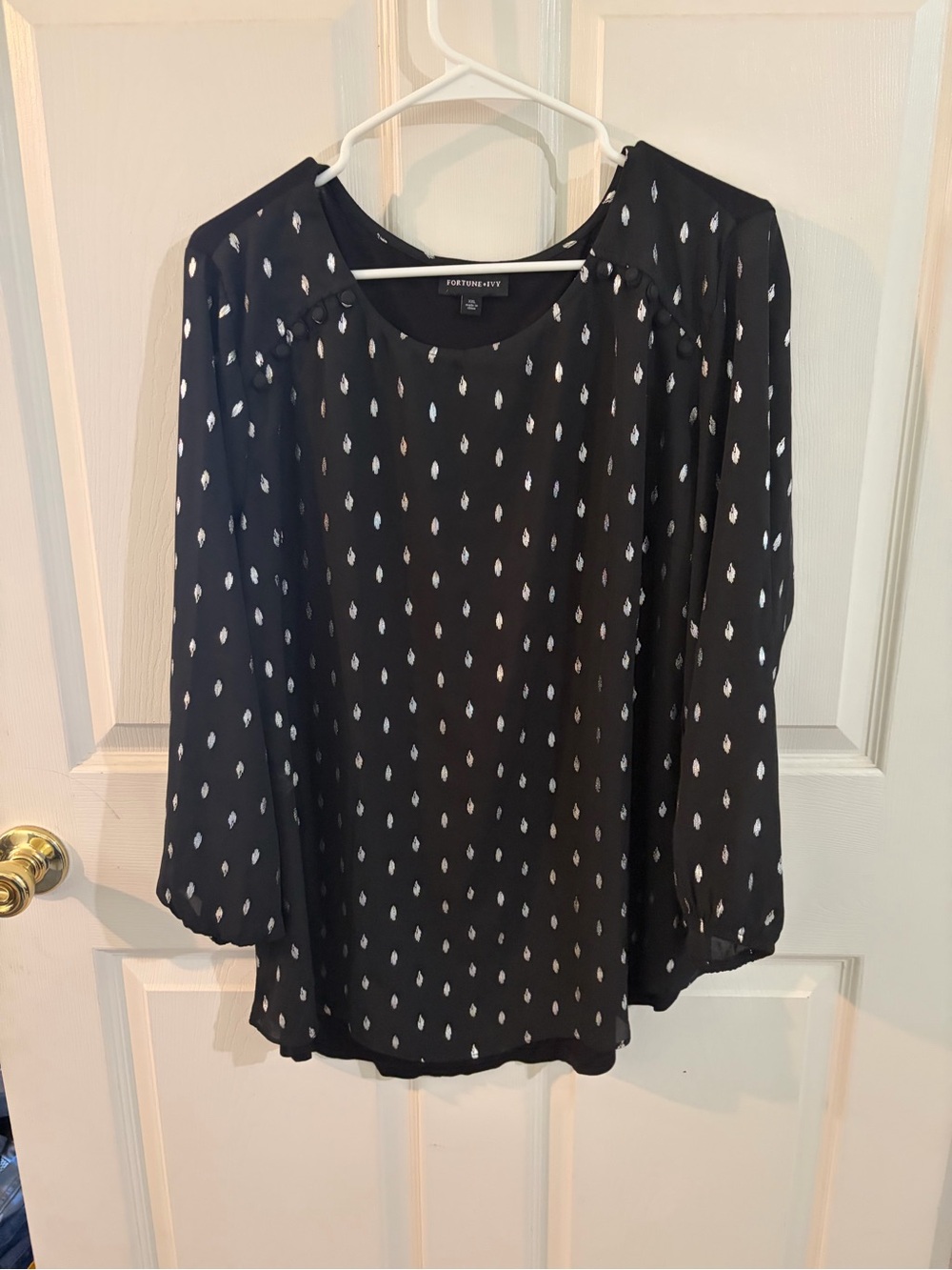 Fortune + Ivy Black Printed Blouse XXL